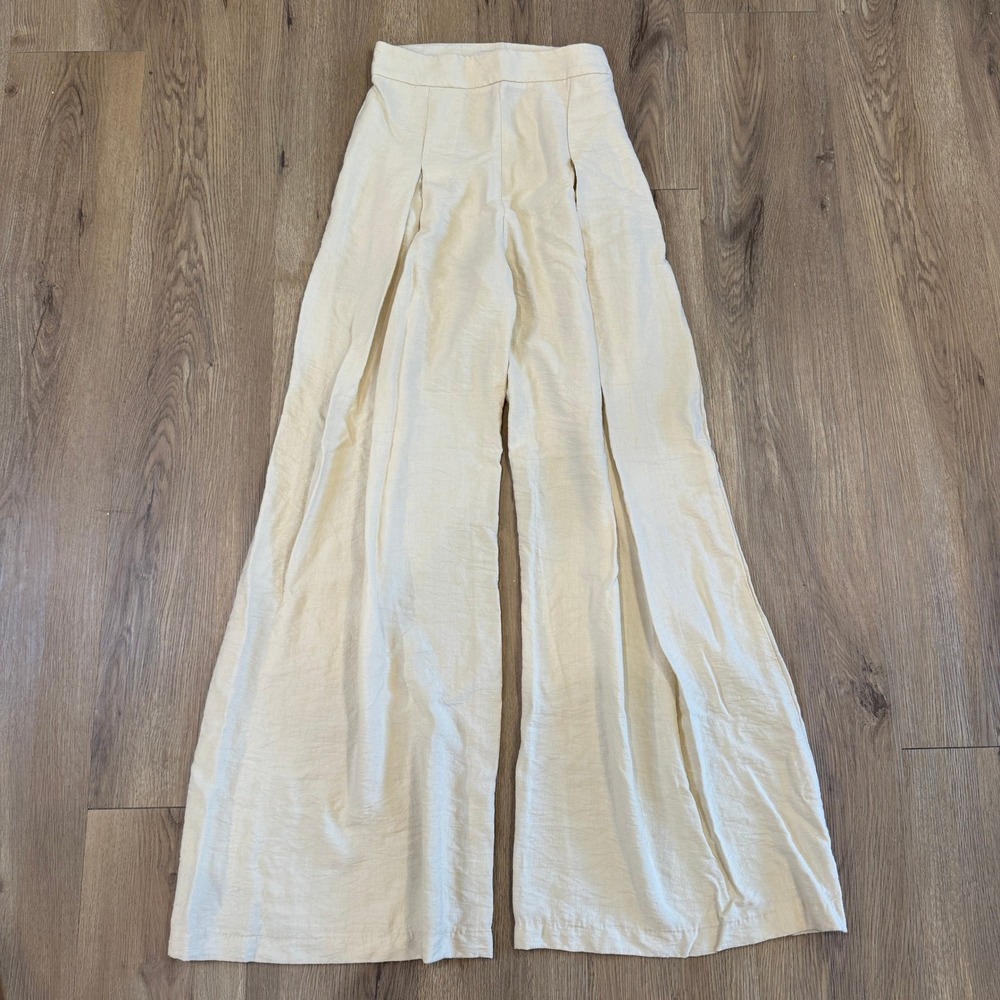 Cherubina Cream High Waisted Wide Leg Pleated Trousers Size Small Palazzo Pants - Picture 2 of 7